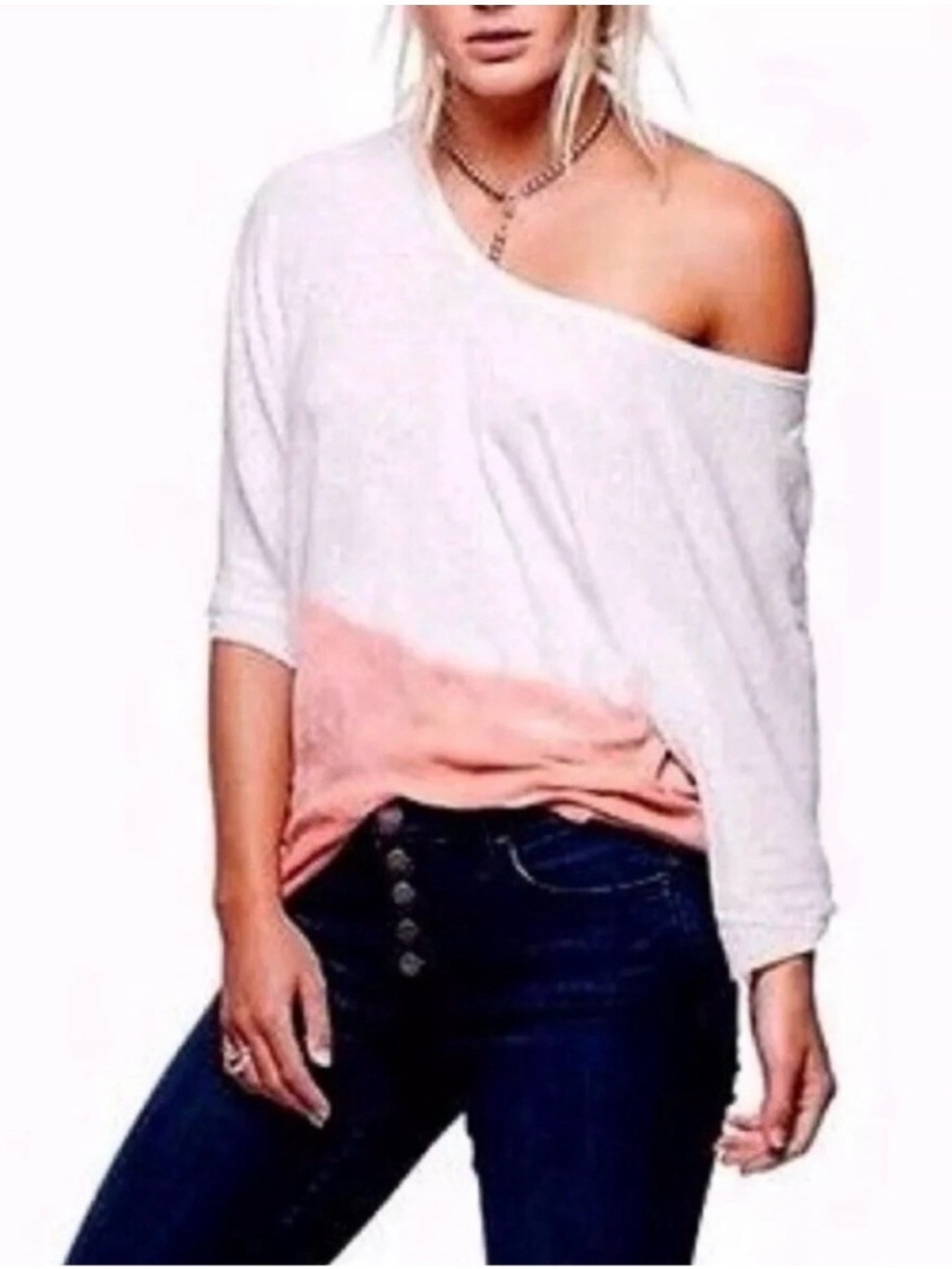 We The Free Off-Shoulder Two-Tone White and Blush Pink Top